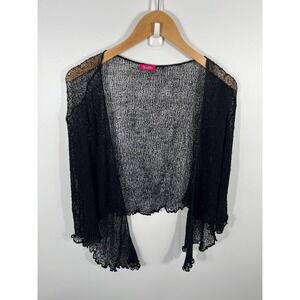 ShuShi Y2K Womens Crochet Cardigan M Black Sheer Whimsigoth Dark Fairy Witchy